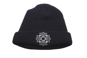 CHROME HEARTS クロムハーツ ニットキャップ 帽子 マルチプラス 刺繍 ビーニー ウール ブラック ホワイト サイズOS 美品 中古 58071