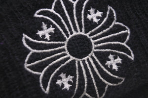 CHROME HEARTS クロムハーツ ニットキャップ 帽子 マルチプラス 刺繍 ビーニー ウール ブラック ホワイト サイズOS 美品 中古 58071