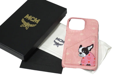 新品未使用 MCM エムシーエム スマホケース 携帯 IPHONE13 PRO ピンク フレンチブルドッグ MXECATA04 QZ001 中古 58121