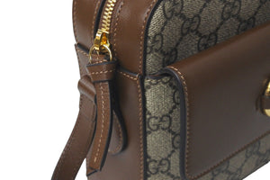 新品同様 GUCCI グッチ ホースビット 1955 スモール ショルダーバッグ ブラウン GGスプリームキャンバス 645454 中古 58122