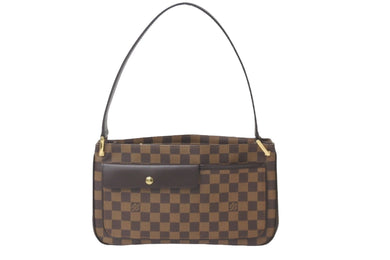 極美品 LOUIS VUITTON ルイヴィトン ショルダーバッグ N51129 オーバーニュ ダミエエベヌ ブラウン ゴールド金具 中古 58132