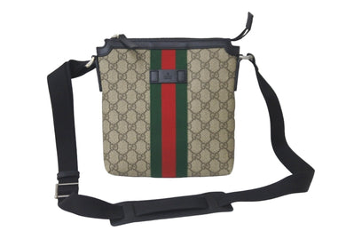 極美品 GUCCI グッチ ショルダーバッグ GGスプリームフラットメッセンジャー キャンバス 471454 ベージュ シルバー金具 中古 58143