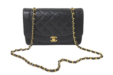 CHANEL シャネル ショルダーバッグ ダイアナ 25 2番台 ラムスキン ブラック ゴールド金具 美品 中古 58151