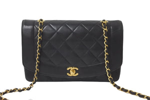 CHANEL シャネル ショルダーバッグ ダイアナ 25 2番台 ラムスキン ブラック ゴールド金具 美品 中古 58151