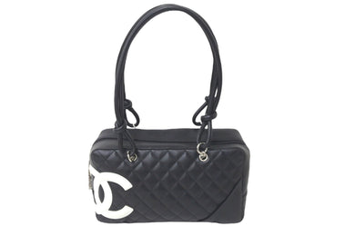 CHANEL シャネル ショルダーバッグ カンボンライン 11番台 カーフスキン ブラック ホワイト シルバー金具 美品 中古 58152