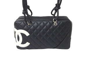 CHANEL シャネル ショルダーバッグ カンボンライン 11番台 カーフスキン ブラック ホワイト シルバー金具 美品 中古 58152