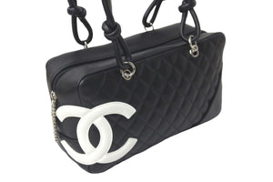CHANEL シャネル ショルダーバッグ カンボンライン 11番台 カーフスキン ブラック ホワイト シルバー金具 美品 中古 58152
