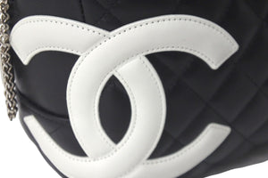 CHANEL シャネル ショルダーバッグ カンボンライン 11番台 カーフスキン ブラック ホワイト シルバー金具 美品 中古 58152