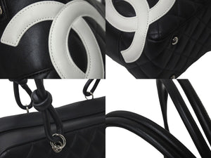 CHANEL シャネル ショルダーバッグ カンボンライン 11番台 カーフスキン ブラック ホワイト シルバー金具 美品 中古 58152