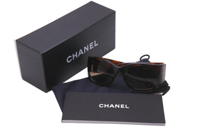 CHANEL シャネル サングラス ココマーク ラインストーン 55□18 125 5134-B マーブル ブラウン ゴールド金具 美品 中古 58158