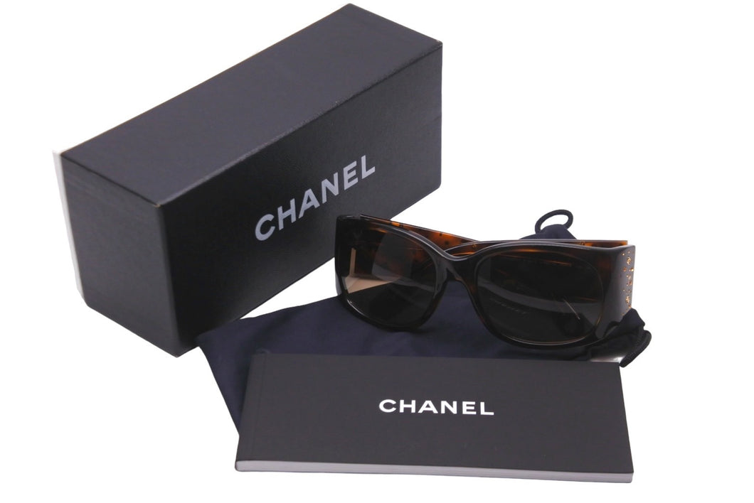 CHANEL シャネル サングラス ココマーク ラインストーン 55□18 125 5134-B マーブル ブラウン ゴールド金具 美品 中古 58158