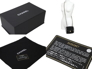 CHANEL シャネル ショルダーバッグ ミニマトラッセ ココマーク 格⼦柄 ムートン ツイード ブラック 30番台 美品 中古 58179