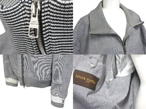 LOUIS VUITTON ルイヴィトン モックネックフルジップジャケット グレー コットン シルバー金具 良品 中古 58216
