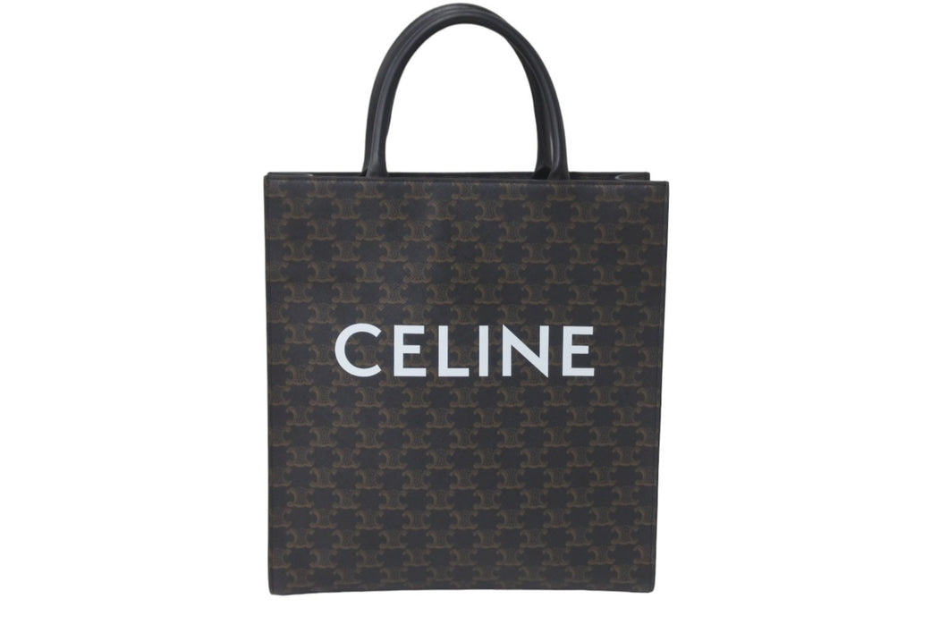 極美品 CELINE セリーヌ バーティカルカバ ハンドバッグ ブラウン 191542BZK.04LU キャンバス カーフスキン 中古 58253