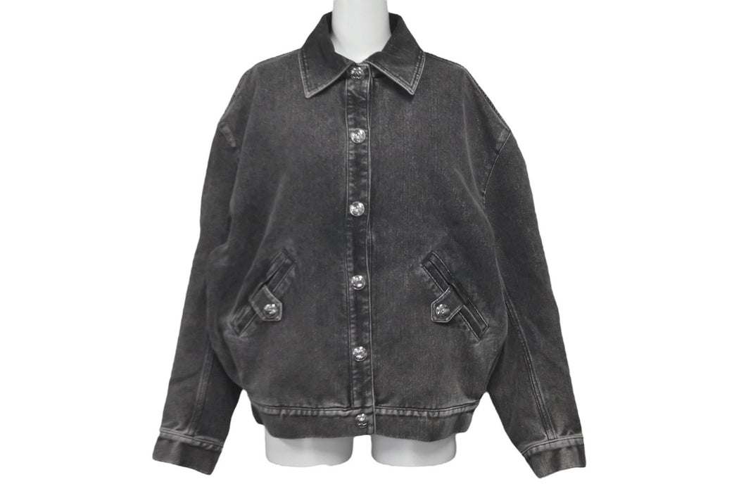 極美品 CHANEL シャネル ジャケット デニムジャケット ココマーク レディース P74033V65658 グレー系 シルバー金具 中古 58269