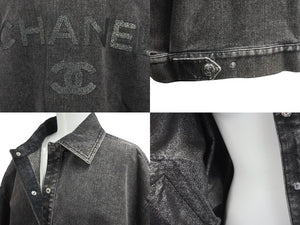 極美品 CHANEL シャネル ジャケット デニムジャケット ココマーク レディース P74033V65658 グレー系 シルバー金具 中古 58269