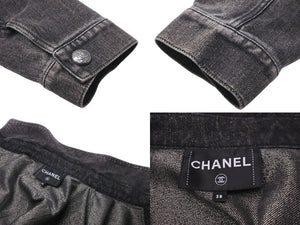 極美品 CHANEL シャネル ジャケット デニムジャケット ココマーク レディース P74033V65658 グレー系 シルバー金具 中古 58269