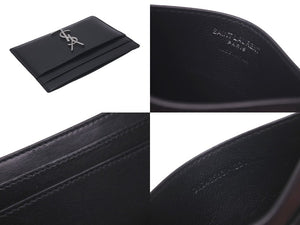 SAINT LAURENT サンローラン カードケース パスケース レザー 4856310SX0E シルバー金具 美品 中古 58296 