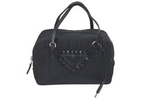 Load image into Gallery viewer, PRADA プラダ ハンドバッグ ビジューロゴハンドバッグ BN1145 ナイロン ブラック シルバー金具 美品 中古 58301