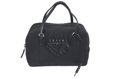 PRADA プラダ ハンドバッグ ビジューロゴハンドバッグ BN1145 ナイロン ブラック シルバー金具 美品 中古 58301