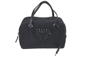 PRADA プラダ ハンドバッグ ビジューロゴハンドバッグ BN1145 ナイロン ブラック シルバー金具 美品 中古 58301