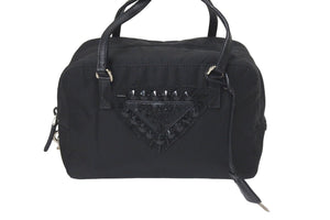 PRADA プラダ ハンドバッグ ビジューロゴハンドバッグ BN1145 ナイロン ブラック シルバー金具 美品 中古 58301