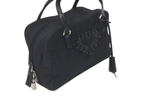 PRADA プラダ ハンドバッグ ビジューロゴハンドバッグ BN1145 ナイロン ブラック シルバー金具 美品 中古 58301