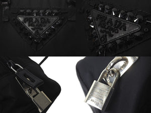 PRADA プラダ ハンドバッグ ビジューロゴハンドバッグ BN1145 ナイロン ブラック シルバー金具 美品 中古 58301