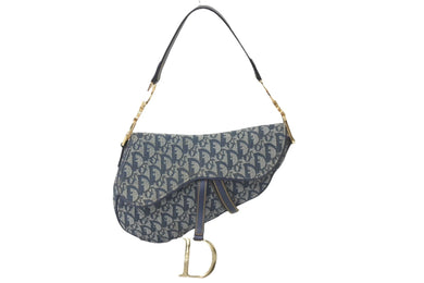 Christian Dior クリスチャンディオール ショルダーバッグ オブリーク サドルバッグ キャンバス レザー ネイビー 美品 中古 58308