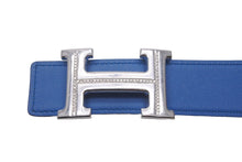 Load image into Gallery viewer, HERMES エルメス ベルト バックル Hロゴ ダイヤ □O刻 リバーシブル ブルー ホワイト サイズ90 シルバー金具 美品 中古 58317