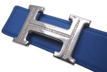 Load image into Gallery viewer, HERMES エルメス ベルト バックル Hロゴ ダイヤ □O刻 リバーシブル ブルー ホワイト サイズ90 シルバー金具 美品 中古 58317
