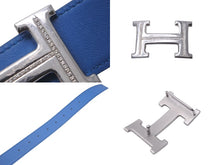 Load image into Gallery viewer, HERMES エルメス ベルト バックル Hロゴ ダイヤ □O刻 リバーシブル ブルー ホワイト サイズ90 シルバー金具 美品 中古 58317