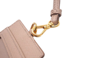 PRADA プラダ パスケース サフィアーノ 1MC007 ストラップ付き ベージュ ゴールド金具 美品 中古 58328 