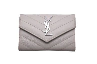 YVES SAINT LAURENT イヴ・サンローラン 二つ折り財布 モノグラム スモール エンベロープウォレット シルバー金具 美品 中古 58331 