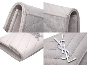 YVES SAINT LAURENT イヴ・サンローラン 二つ折り財布 モノグラム スモール エンベロープウォレット シルバー金具 美品 中古 58331 