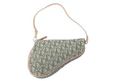 極美品 Christian Dior クリスチャンディオール トロッター サドルポーチ ワンショルダーバッグ グリーン ブラウン 中古 58338