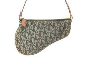 Christian Dior クリスチャンディオール ショルダーバッグ サドル ポーチ トロッター柄 ヴィンテージ カーキ 美品 中古 58339