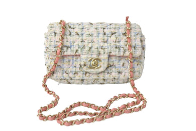 極美品 CHANEL シャネル ツイード チェーン ショルダーバッグ 27番台 マルチカラー ピンク ココマーク ロゴ 中古 58343