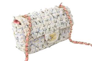 極美品 CHANEL シャネル ツイード チェーン ショルダーバッグ 27番台 マルチカラー ピンク ココマーク ロゴ 中古 58343