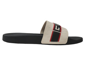 GUCCI グッチ ストライプ ラバー スライド サンダル ブラック ホワイト ロゴを見る 522884 サイズ10 中古 58369 