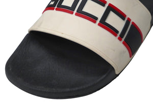 GUCCI グッチ ストライプ ラバー スライド サンダル ブラック ホワイト ロゴを見る 522884 サイズ10 中古 58369 