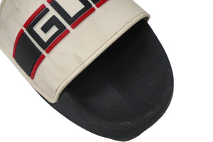 GUCCI グッチ ストライプ ラバー スライド サンダル ブラック ホワイト ロゴを見る 522884 サイズ10 中古 58369 