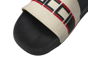 GUCCI グッチ ストライプ ラバー スライド サンダル ブラック ホワイト ロゴを見る 522884 サイズ10 中古 58369 