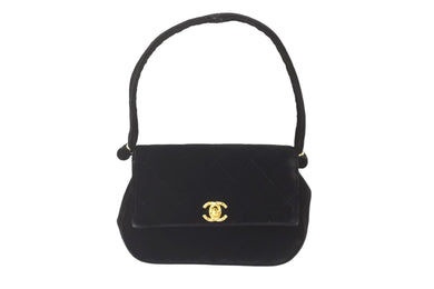 CHANEL シャネル マトラッセハンドバッグ 3番台 ココマーク ベロア ターンロック ブラック ゴールド金具 美品 中古 58390