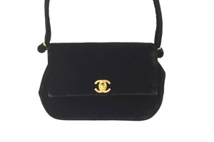 CHANEL シャネル マトラッセハンドバッグ 3番台 ココマーク ベロア ターンロック ブラック ゴールド金具 美品 中古 58390