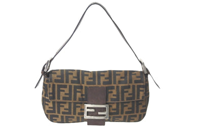 FENDI フェンディ ハンドバッグ アクセサリー ポーチ ズ柄ッカ マンマバケット ブラウン シルバー 美品 中古 58392 