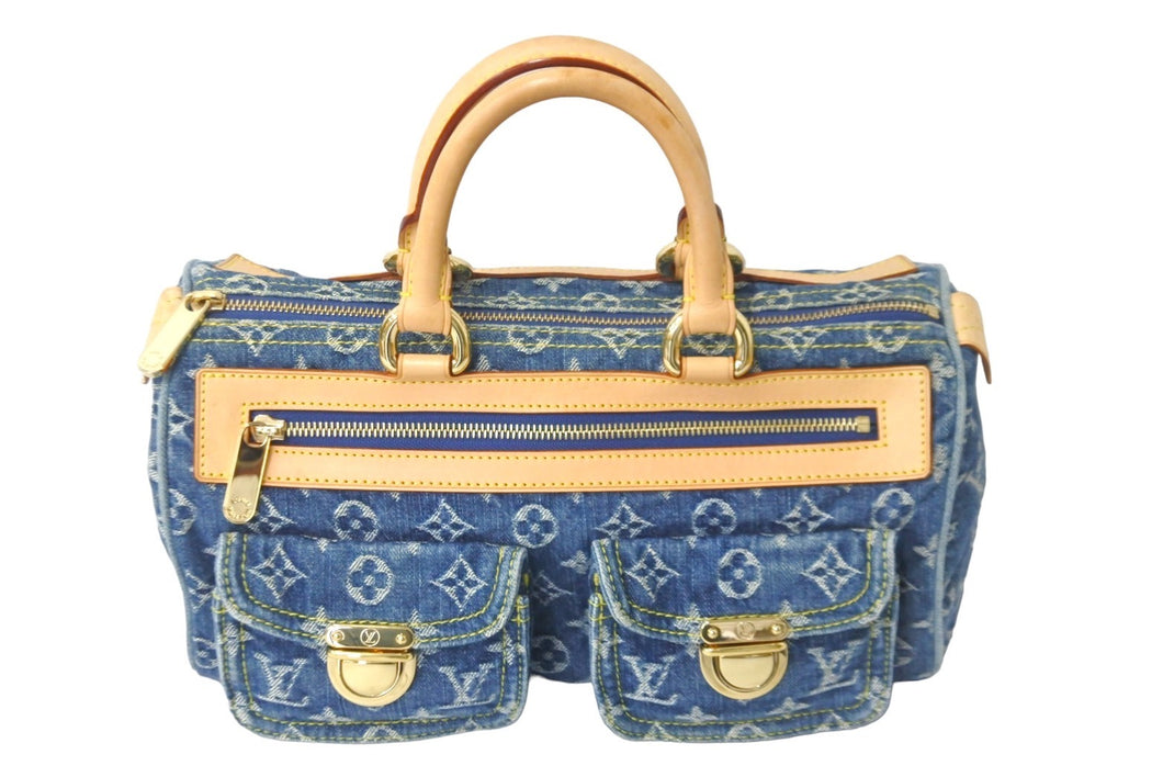 極美品 LOUIS VUITTON ルイヴィトン ハンドバッグ ネオスピーディ モノグラムデニム M95019 ゴールド金具 中古 58404