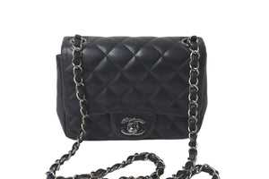 CHANEL シャネル チェーンショルダーバッグ ミニマトラッセ 23番台 ラムスキン ブラック シルバー金具 美品 中古 58406