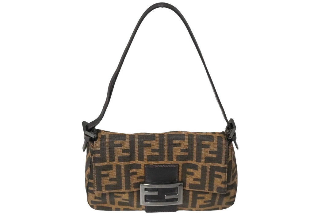FENDI フェンディ ハンドバッグ マンマバケット ズッカ柄 キャンバス レザー ブラウン 良品 中古 58414 