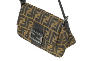 FENDI フェンディ ハンドバッグ マンマバケット ズッカ柄 キャンバス レザー ブラウン 良品 中古 58414 